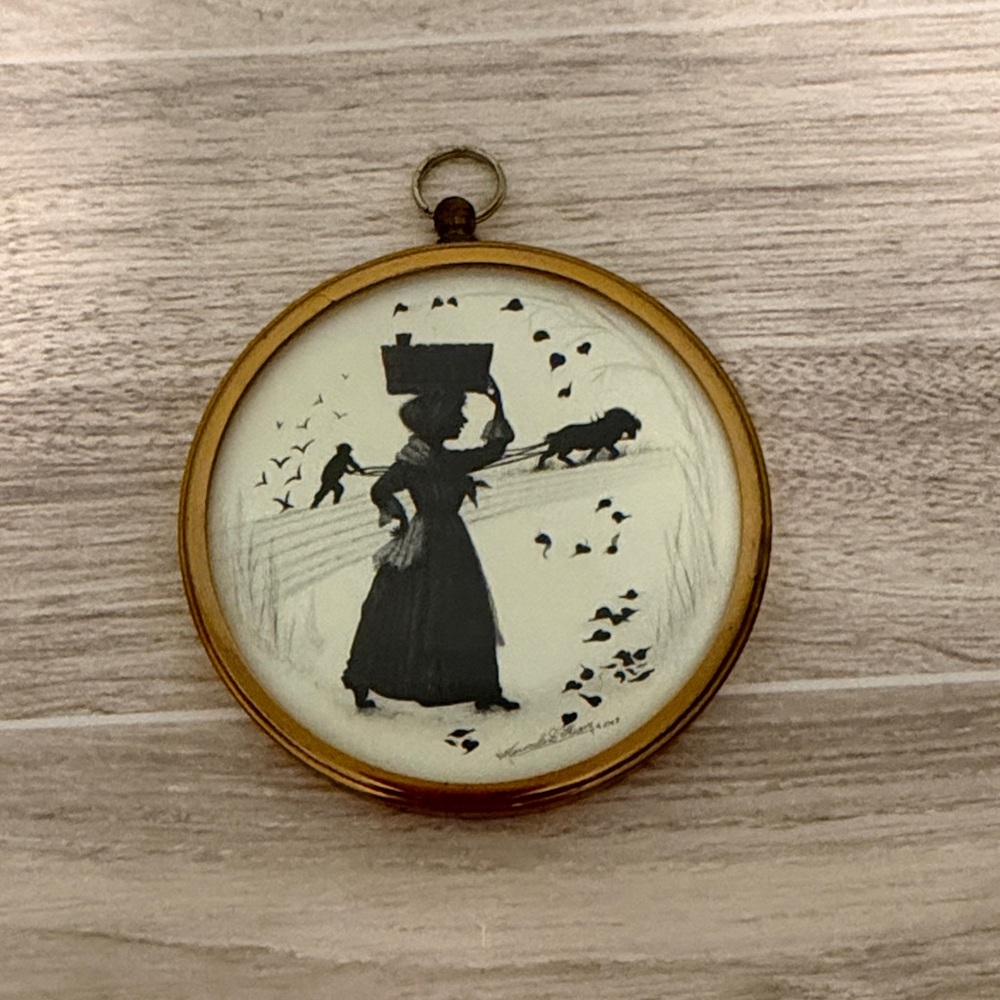 Beautiful Vintage Silhouette Art with Couple on Their Farm